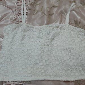 White Lace, soft cotton, nylon lined Bisou Bisou Camisole top, Sz L